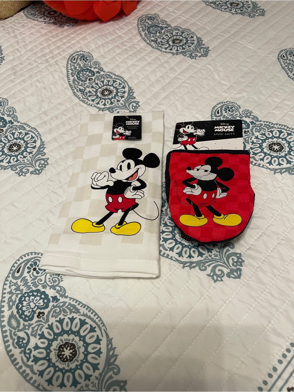 Disney Mickey Mouse Red, White & Yellow Kitchen Towel and Mini Mitt Set